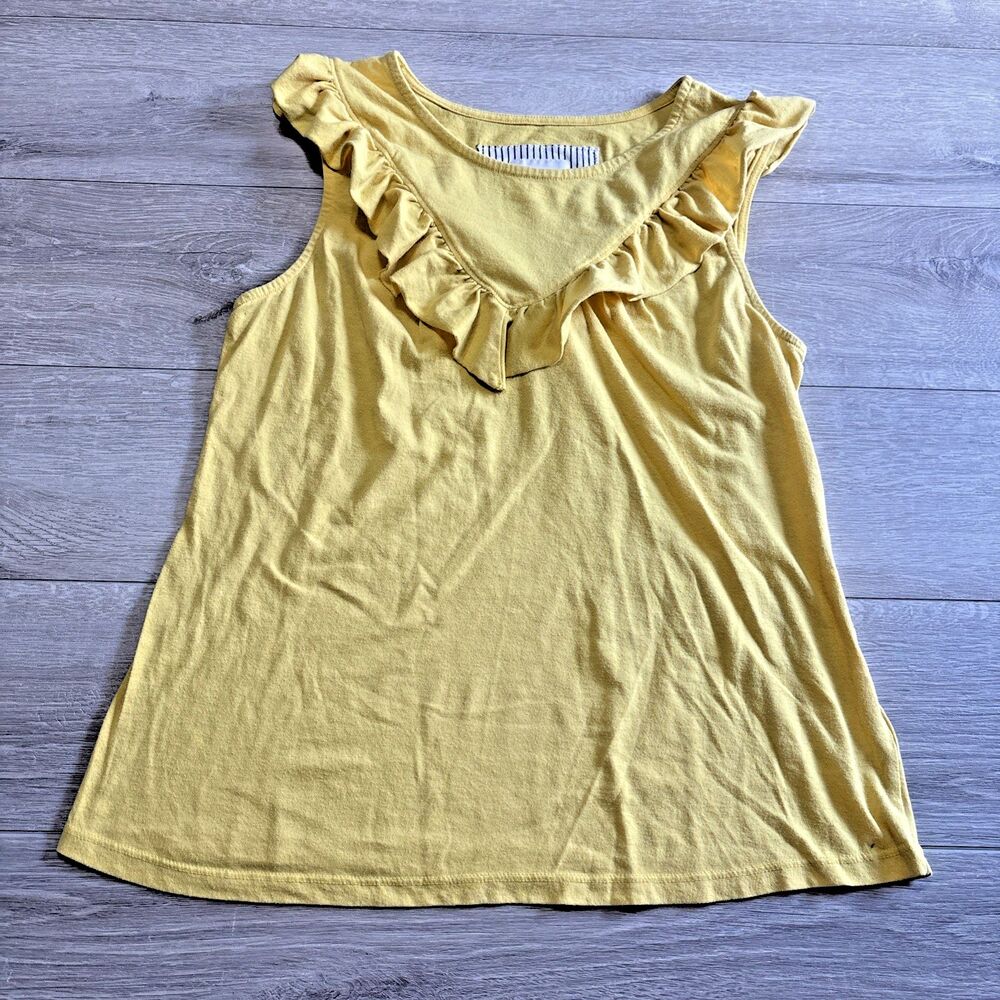 Maeve by ANTHROPOLOGIE Yellow Ruffled Sleeveless Relaxed Fit Tank Size Medium